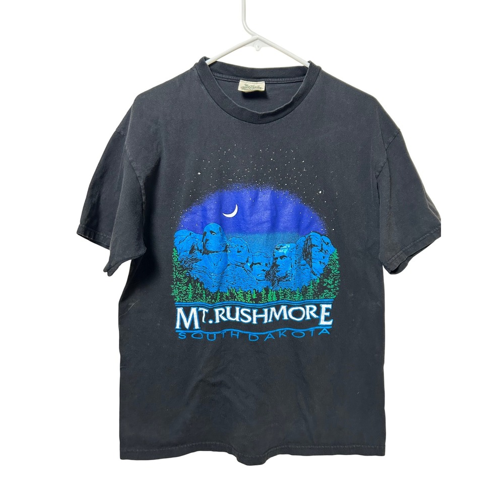 Vintage Mt Rushmore South Dakota Graphic Tee Black Hiking Nature Retro Outdoor L